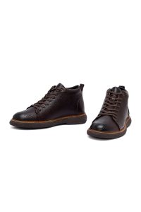 بوت کژوال چرمی مردانه قهوه‌ای بندی دری‌مد