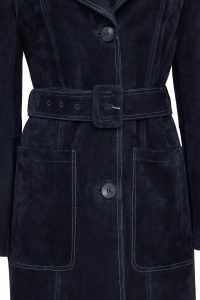 ترنچ کت چرمی زنانه سرمه ای جیر Argentina دری مد