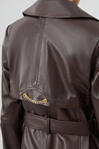 ترنچ کت چرمی زنانه قهوه ای کمربنددار Jenny X دری مد