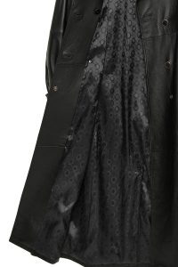 ترنچ کت چرمی زنانه مشکی یقه خزدار کمربنددار Jenny دری مد