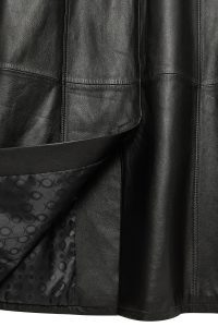 ترنچ کت چرمی زنانه مشکی یقه خزدار کمربنددار Jenny دری مد