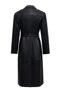 ترنچ‌کت زنانه Selena چرم مشکی یقه‌خزدار دری مد