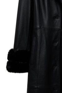 ترنچ‌کت زنانه Selena چرم مشکی یقه‌خزدار دری مد