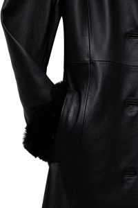 ترنچ‌کت زنانه Selena چرم مشکی یقه‌خزدار دری مد