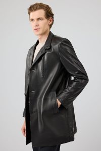 ترنچ‌کت چرمی مردانه مشکی یقه خزدار Barella دری مد