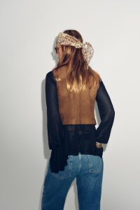 جلیقه زنانه جیر مصنوعی منجوق‌دوزی زارا – ZARA