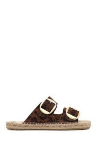 دمپایی اسپرت زنانه چرم جیر پلنگی سگک‌دار دری مد