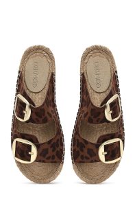 دمپایی اسپرت زنانه چرم جیر پلنگی سگک‌دار دری مد