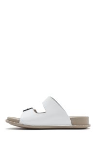 دمپایی راحتی زنانه چرم سفید دو سگکه دری مد