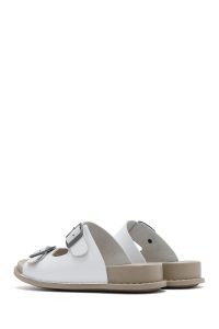 دمپایی راحتی زنانه چرم سفید دو سگکه دری مد