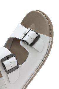 دمپایی راحتی زنانه چرم سفید دو سگکه دری مد