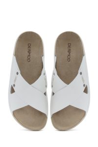 دمپایی راحتی زنانه چرم سفید ساده دری مد