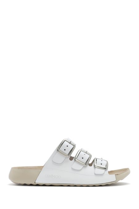 دمپایی راحتی زنانه چرم سفید سگک‌دار دری مد