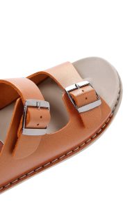 دمپایی راحتی زنانه چرم نارنجی سگک‌دار دری مد