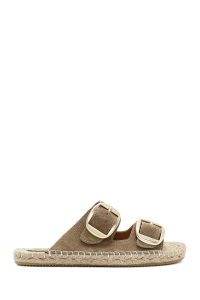 دمپایی زنانه اسپادریل چرمی جیر قهوه‌ای روشن سگک‌دار دری مد