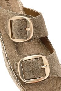 دمپایی زنانه اسپادریل چرمی جیر قهوه‌ای روشن سگک‌دار دری مد