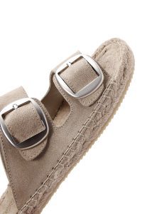 دمپایی زنانه اسپادریل چرمی جیر قهوه‌ای روشن سگک‌دار دری مد