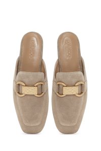 دمپایی زنانه جیر بژ سگک‌دار دری مد