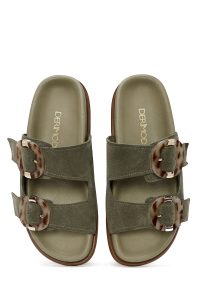 دمپایی زنانه جیر سبز دو سگکه دری مد