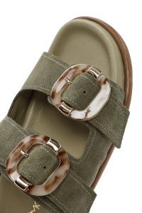 دمپایی زنانه جیر سبز دو سگکه دری مد