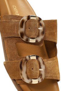 دمپایی زنانه جیر قهوه‌ای دو سگکه دری مد