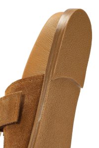 دمپایی زنانه جیر قهوه‌ای دو سگکه دری مد