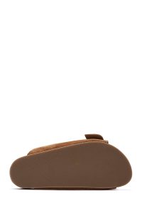 دمپایی زنانه جیر قهوه‌ای روشن دو سگکه دری مد