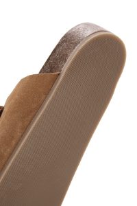 دمپایی زنانه جیر قهوه‌ای روشن دو سگکه دری مد