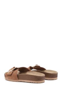 دمپایی زنانه جیر قهوه‌ای سگک‌دار دری مد