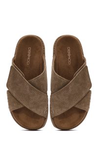 دمپایی زنانه جیر قهوه‌ای لژدار دری مد