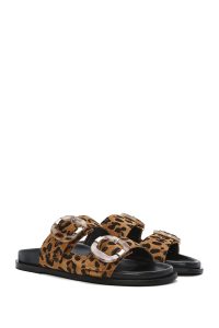 دمپایی زنانه جیر پلنگی دو سگکه دری مد