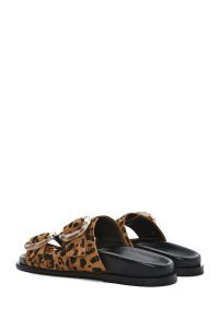 دمپایی زنانه جیر پلنگی دو سگکه دری مد