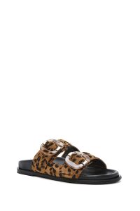 دمپایی زنانه جیر پلنگی دو سگکه دری مد