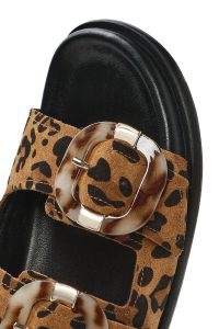 دمپایی زنانه جیر پلنگی دو سگکه دری مد