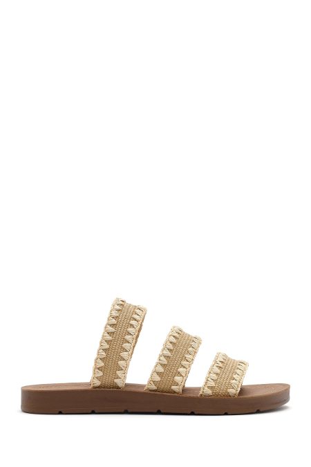 دمپایی زنانه حصیری بژ دری مد