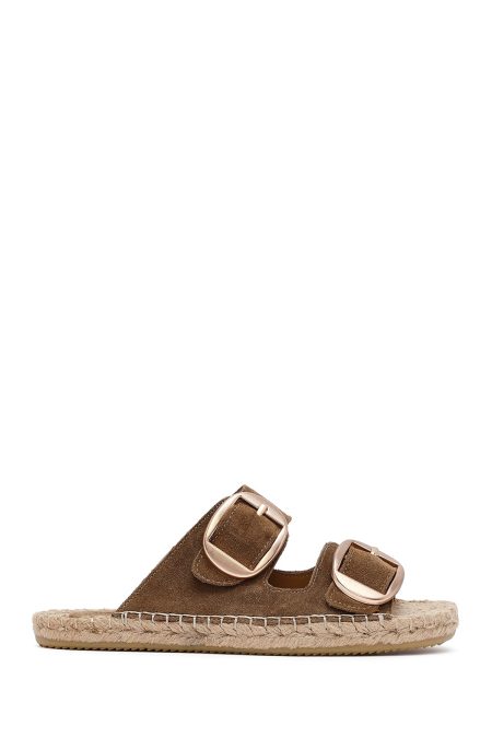 دمپایی زنانه حصیری جیر ویزون سگک‌دار دری مد