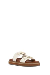 دمپایی زنانه سفید با جزئیات اکسسوری دری مد