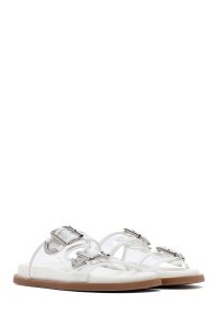 دمپایی زنانه سفید دو سگکه دری مد