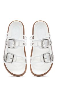 دمپایی زنانه سفید دو سگکه دری مد