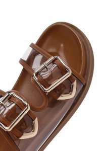 دمپایی زنانه قهوه‌ای دو سگکه دری مد