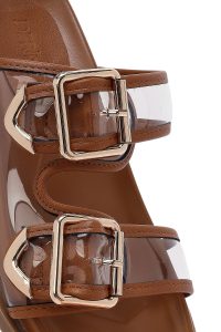 دمپایی زنانه قهوه‌ای دو سگکه دری مد