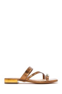 دمپایی زنانه متالیک برنزی نگین‌دار دری مد