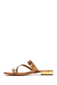 دمپایی زنانه متالیک برنزی نگین‌دار دری مد