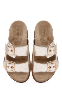 دمپایی زنانه متالیک طلایی سگک‌دار چرمی دری مد