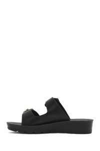 دمپایی زنانه مشکی دو سگکه لژدار دری مد