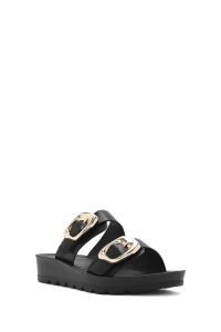 دمپایی زنانه مشکی دو سگکه لژدار دری مد