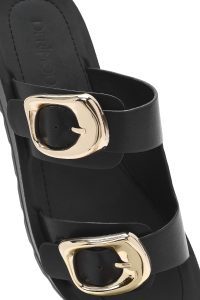 دمپایی زنانه مشکی دو سگکه لژدار دری مد