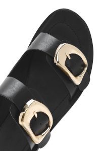 دمپایی زنانه مشکی دو سگکه لژدار دری مد