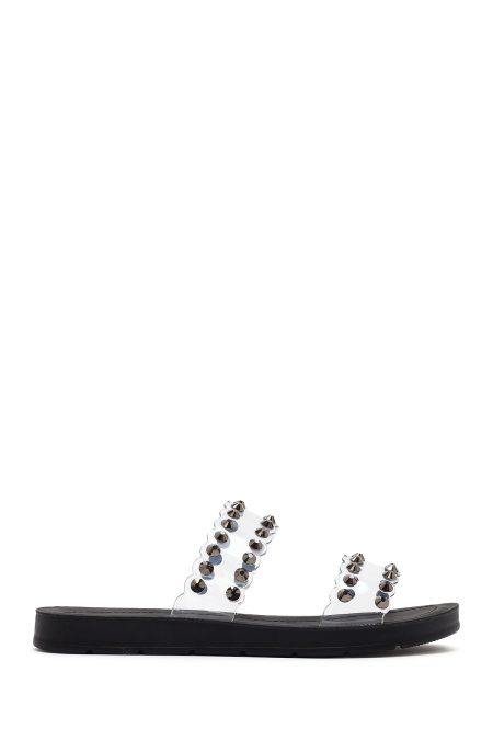 دمپایی زنانه مشکی شفاف نگین‌دار دری مد