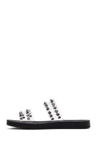 دمپایی زنانه مشکی شفاف نگین‌دار دری مد